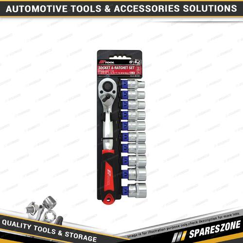 11 Pcs of PK Tool 1/2 Inch Drive 250mm Metric Cr-V Socket & Ratchet Set