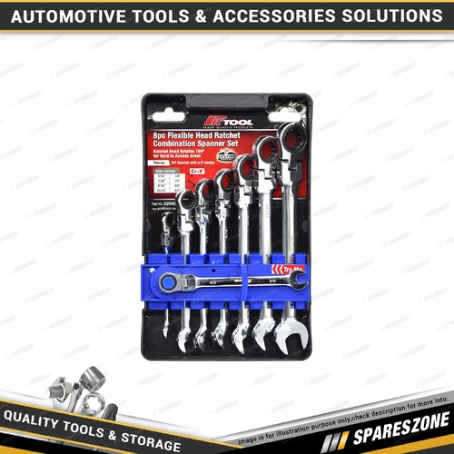 8 Pcs of PK Tool Flexible Head Ratchet Combination Spanner Set - 72T Ratchet