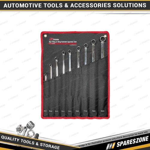 9 Pcs of PK Tool Ring & Ring Ratchet Spanner Set - 8 10 12 13 14 16 17 19 & 22mm