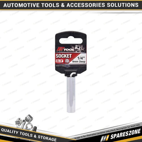 PK Tool 1/4" Drive Heavy Duty Deep Socket - 8mm 6 Point Cr-V & Chrome Finish