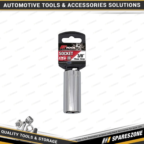 PK Tool 3/8" Drive Heavy Duty Deep Socket - 19mm 6 Point Cr-V & Chrome Finish