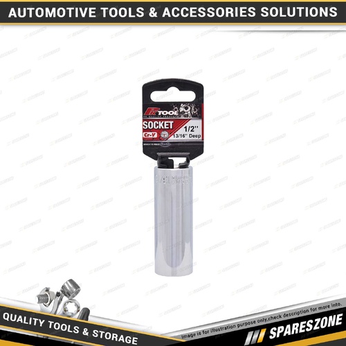 PK Tool 1/2" Drive Heavy Duty Deep Socket - 13/16" 6 Point Cr-V & Chrome Finish