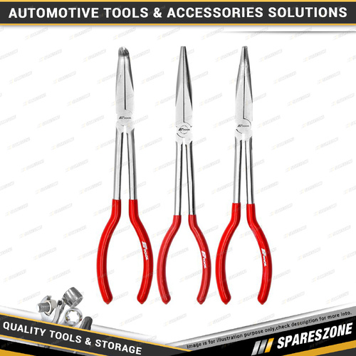 3 Pcs PK Tool Long Reach Plier Set - 280mm Straight & 45 Degree & 90 Degree Bent