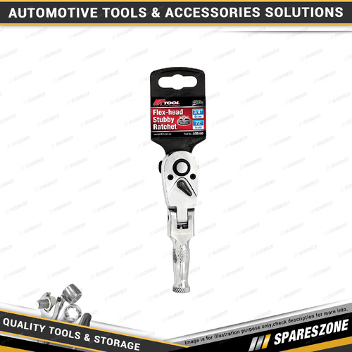 PK Tool 3/8" Drive Flex-Head Stubby Ratchet - 10mm Chrome Finish Metric CR-V