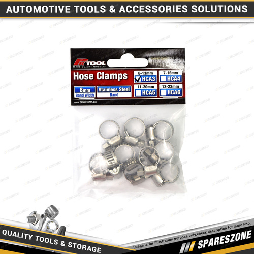 10 Pcs of PK Tool Hose Clamps - Fits Hoses 6-13mm with 8mm Stainless Steel Band
