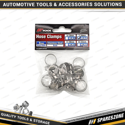 10 Pcs of PK Tool Hose Clamps - Fits Hoses 7-16mm with 8mm Stainless Steel Band