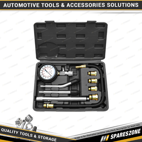 9 Pcs of PK Tool Petrol Engine Compression Tester Set - 63mm 300psi Gauge