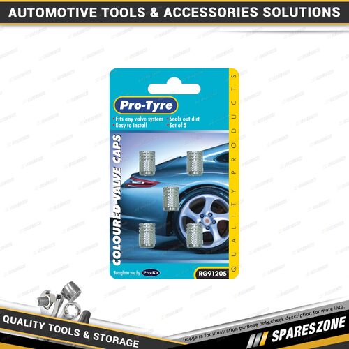 5 Pcs of Pro-Tyre Valve Caps - Anodized Silver Colour Fits Any Valve System