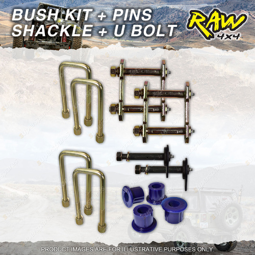 Rear RAW 4x4 Bush Shackle U-bolt Pin Kit for Toyota Land Cruiser FJ HJ 60 61 62