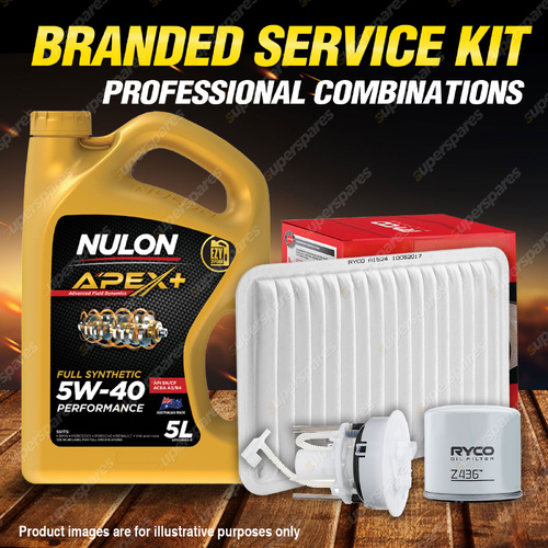 Ryco Oil Air Fuel Filter Nulon 5L APX5W40 Oil Service Kit for Mazda 2 DE 1.5L