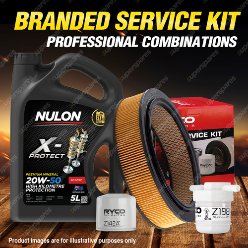 Ryco Oil Air Fuel Filter 5L PRO20W50 Oil Service Kit for Mazda B2600 Bravo 2.6L