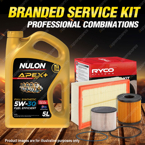 Ryco Oil Air Fuel Filter 5L APX5W30A5 Engine Oil for Citroen DS5 HDi160 2.0L HDi