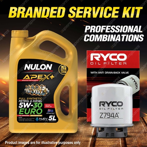 Ryco Oil Filter Nulon 5L APX5W30C3 Eng. Oil Service Kit for Audi A3 8P 1.4L TFSi