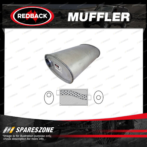 Redback Universal Muffler - 11" x 6" Oval 18" L 2 1/2" O/C Megaflow No Spigots