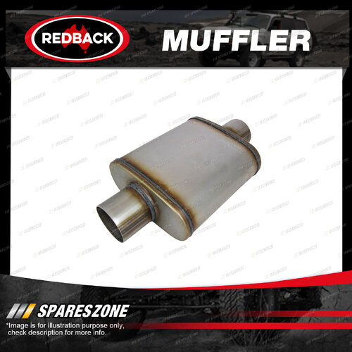 Redback Universal Muffler - 8" x 5" Oval 14" L 3 1/2" C/C Stainless Unpolished