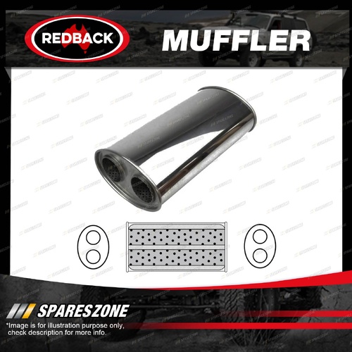 Redback 3" Megaflow Muffler - 8"x 5" Oval 16" Long 3" Twin Inlet/Twin Outlet