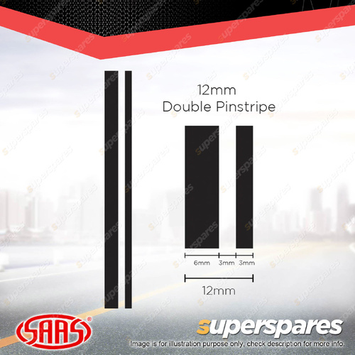 SAAS Double Pinstripe Line Car Tape Decals Stickers Black 12mm x 10 Metres
