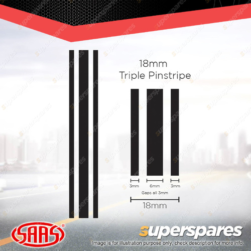 SAAS Triple Pinstripe Car Tape Decals Stickers Black 18mm x 10 Metres