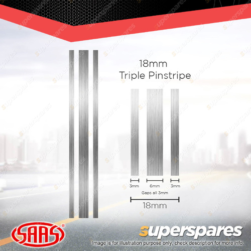 SAAS Triple Pinstripe Car Tape Decals Stickers Silver 18mm x 10 Metres