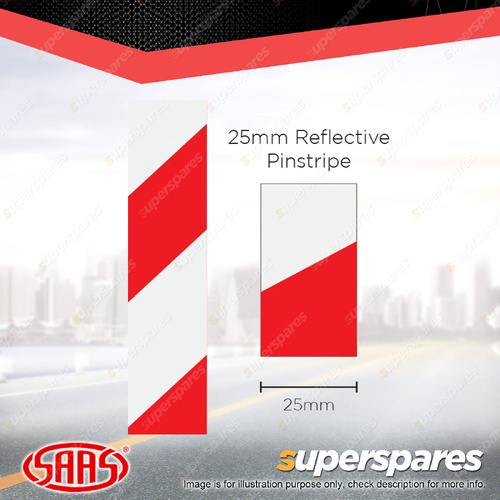 SAAS Reflective Pinstripe Car Tape Decals Stickers Red / White 25mm x 1 Metres