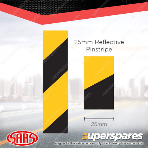 SAAS Reflective Pinstripe Car Tape Decals Stickers Black / Yellow 25mm x 1m