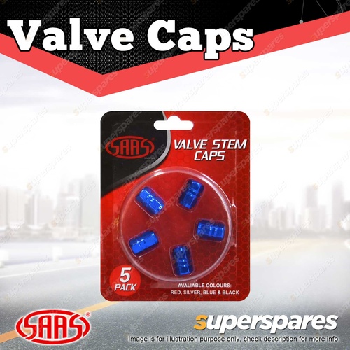 SAAS Tyre Valve Stem Caps Blue 2 Groove Wheel Tire Covers - in a Pack of 5