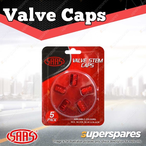 SAAS Tyre Valve Stem Caps Red 2 Groove Wheel Tire Covers - in a Pack of 5