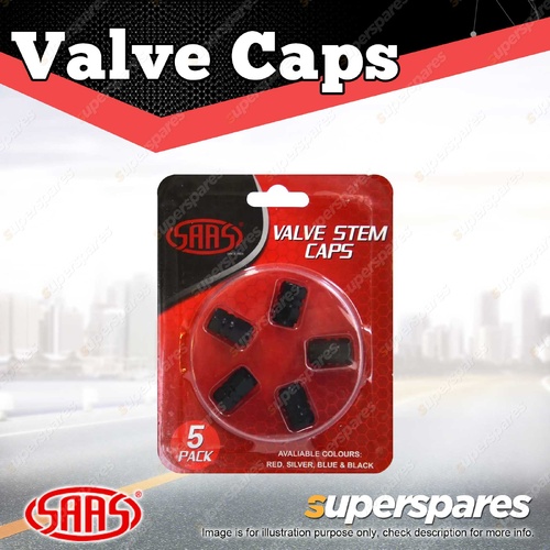 SAAS Tyre Valve Stem Caps Black 2 Groove Wheel Tire Covers - in a Pack of 5