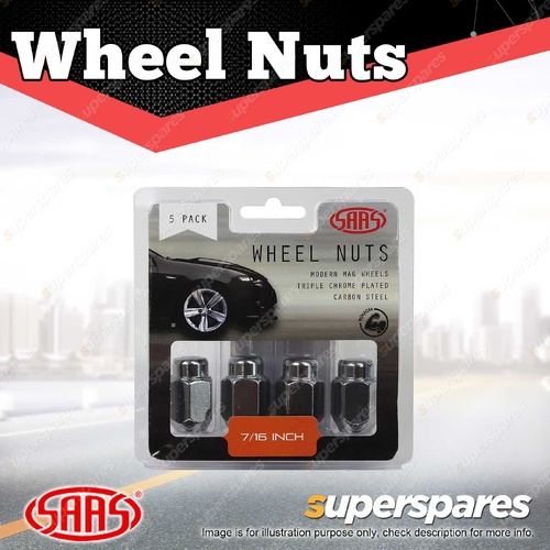 SAAS Wheel Nuts Acorn Taper 7/16 Inch Chrome Finish 35mm Length - in a Pack of 5
