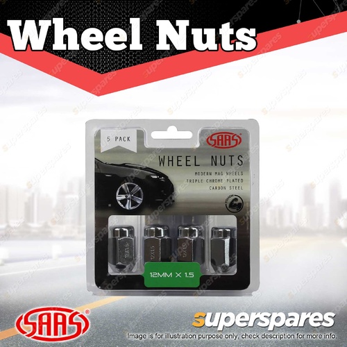 SAAS Wheel Nuts Acorn Taper 12 X 1.50 Chrome Finish 35mm Length - in a Pack of 5