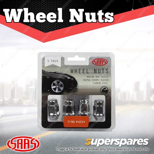 SAAS Wheel Nuts Acorn Bulge 7/16 Inch Chrome Finish 35mm Length - in a Pack of 5
