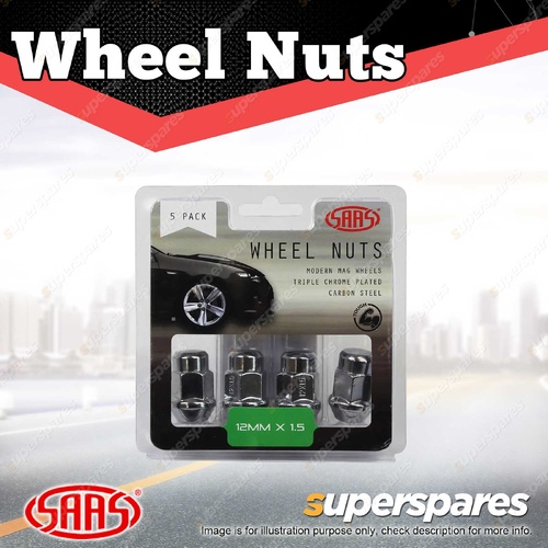 SAAS Wheel Nuts Acorn Bulge 12 x 1.50 Chrome Finish 35mm Length - in a Pack of 5
