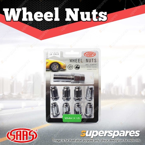 SAAS Wheel Nuts Small Diameter 6 Spline 12 x 1.50 with Spare Key Pack of 10