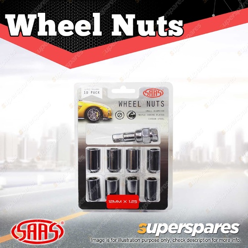 SAAS Wheel Nuts Small Diameter Int Hex 12 x 1.25 with Spare Key Pack of 10