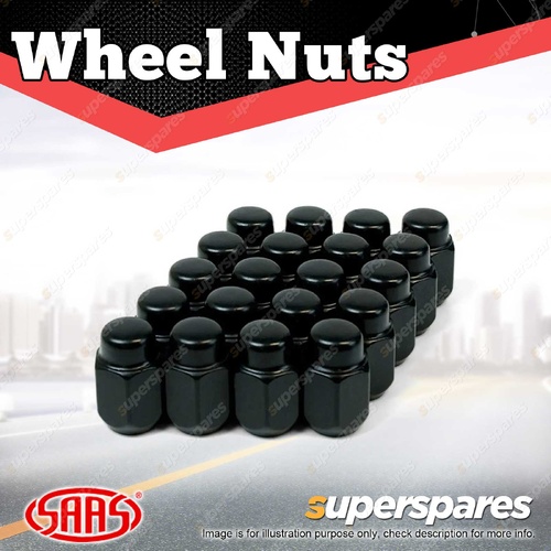 SAAS Wheel Nuts Acorn Taper 12 X 1.50 Black Finish 35mm Length Pack of 20