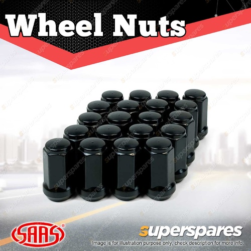 SAAS Wheel Nuts Flat Head Bulge 14x 1.5 Black Finish 45mm Length Pack of 20