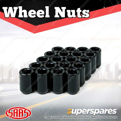SAAS Wheel Nuts Internal Hex 12 X 1.25 Black Finish 33mm Length Pack of 20