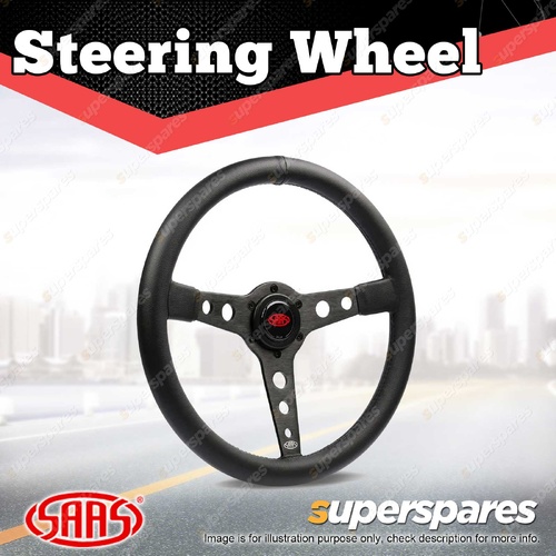 SAAS Steering Wheel 14 Inch Leatherette Retro Black Spoke Black Stit