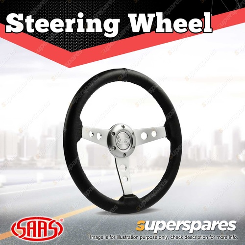 SAAS Steering Wheel 14 Inch Leather Retro Satin Sheen 3 Alloy Spokes