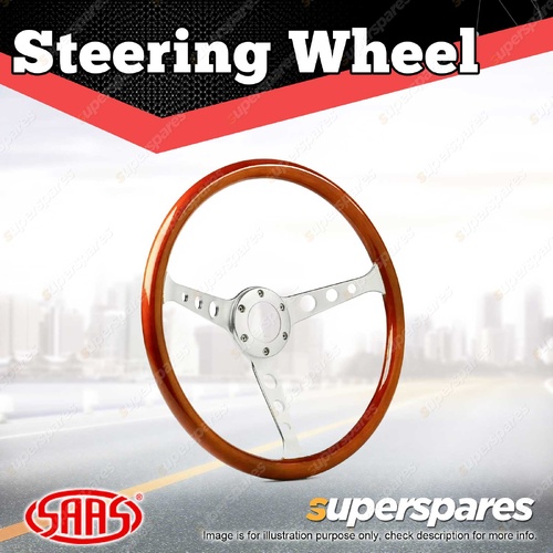SAAS Steering Wheel 15 Inch Wood Classic Brushed Alloy Spokes With Holes
