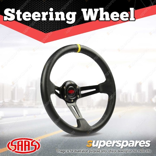 SAAS Steering 14 Inch Wheel Leather Deep Dish Black Slotted + Indicator