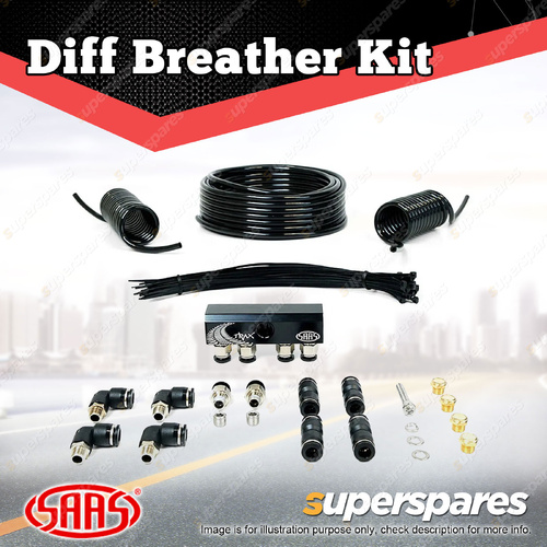 SAAS Diff Breather Kit 4 Port incl Nylon Bushes for Mitsubishi Triton MQ MR