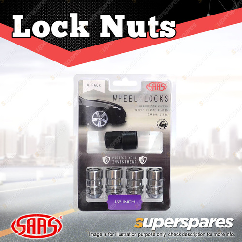 SAAS Lock Nuts Internal Star Bulge Chrome Finish 1/2 - in a Pack of 4