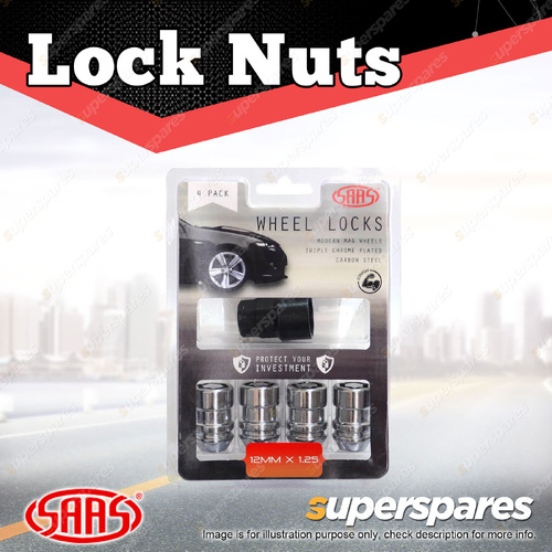 SAAS Lock Nuts Internal Star Bulge Chrome Finish 12mm x 1.25 - in a Pack of 4