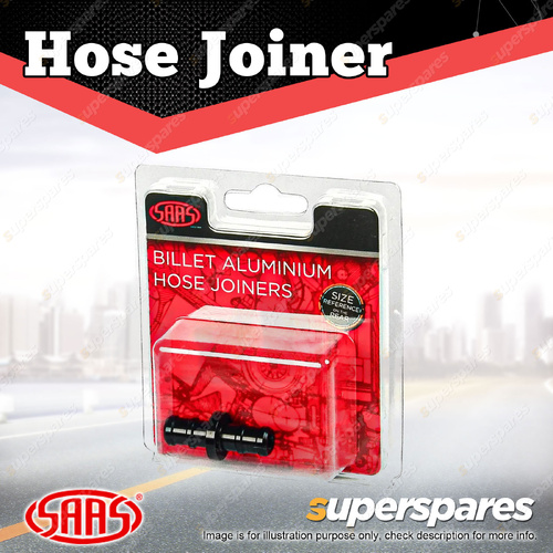 SAAS Hose Joiner Billet Aluminium Black 10mm Barb End Finish Secure Clamping