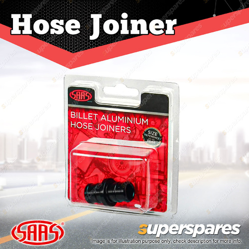 SAAS Hose Joiner Billet Aluminium Black 16mm Barb End Finish Secure Clamping