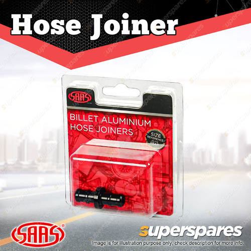 SAAS Hose Joiner Billet Aluminium Black 8mm Barb End Finish Secure Clamping