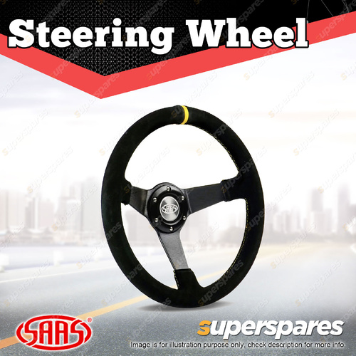 SAAS Steering Wheel Suede 14 inch Drifter Yellow Stitch ADR Compliant Dish
