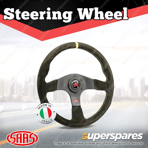 SAAS Steering Wheel Suede Corsa 350mm Black Indicator Contoured Grip 40mm Dish