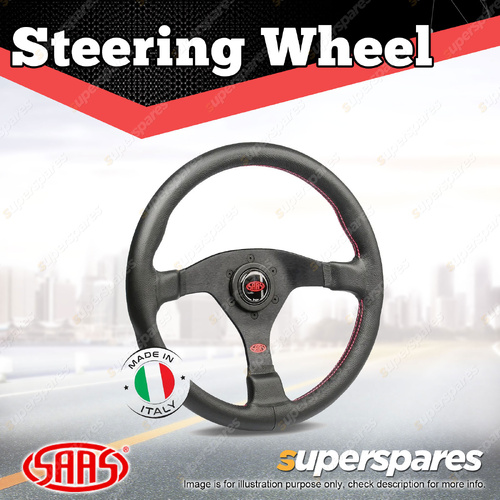 SAAS Steering Wheel Leather Lusso 350mm Contoured Grip Black Aluminium Spokes